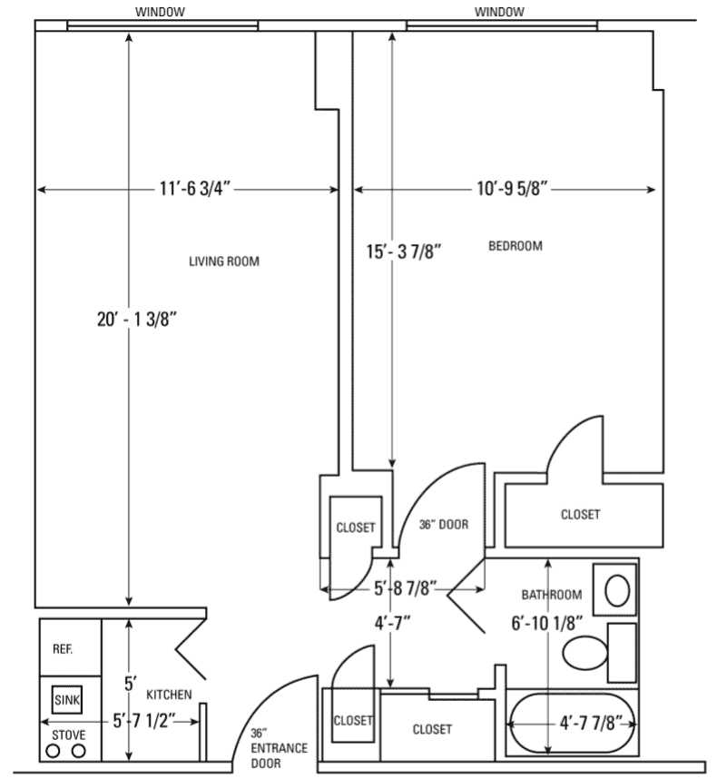 Plano de piso de un apartamento de un dormitorio en Isabella House