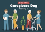 Ilustración de cuidadores y pacientes con el título: Día Nacional de los Cuidadores, 17 de febrero